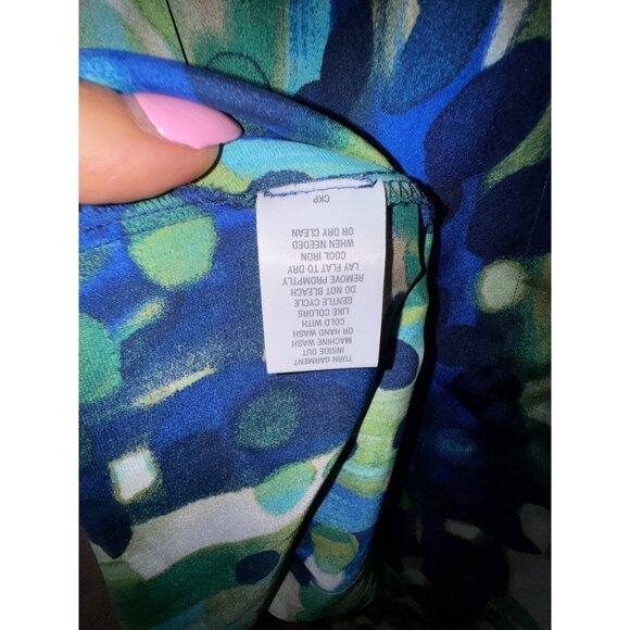 Roz & Ali Plus Size 1X Blouse Green & Blue Satin Top Boho‎ Art Chic Casual Cute - Picture 5 of 8